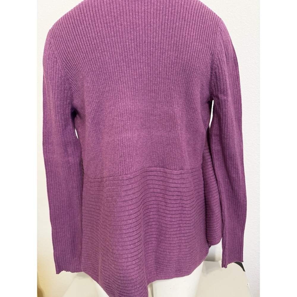 Eileen Fisher Shawl Collar Ribbed Purple Eggplant  Open Front Cardigan Sweater M - Picture 6 of 7